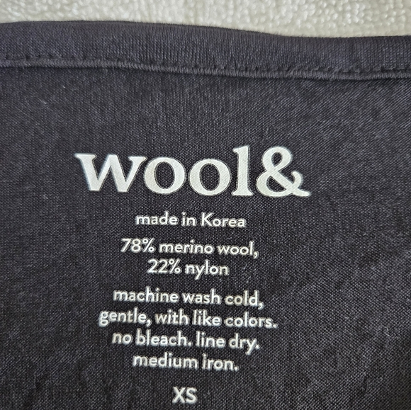 WOOL& Ellie Merino Wool Midi Faux Wrap Dress Black - Picture 4 of 7